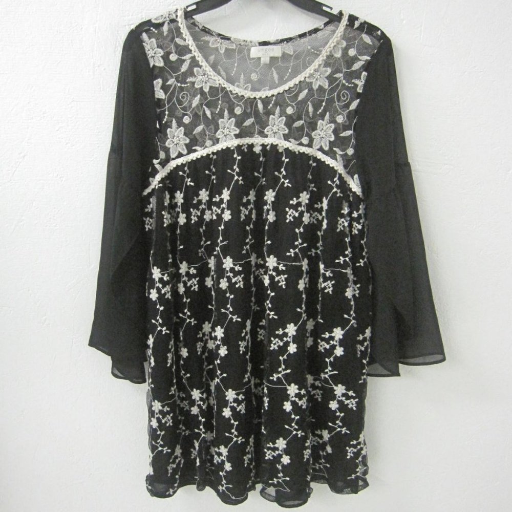 Romantic Umgee Blouse Embroidered Black Sheer